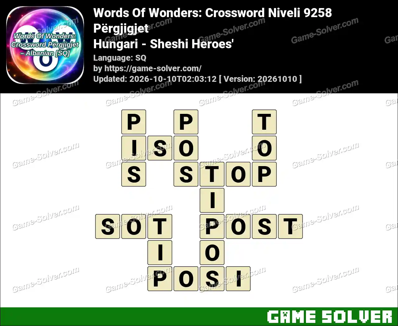 Words Of Wonders: Crossword Niveli 9258 Përgjigjet – Hungari – Sheshi Heroes’